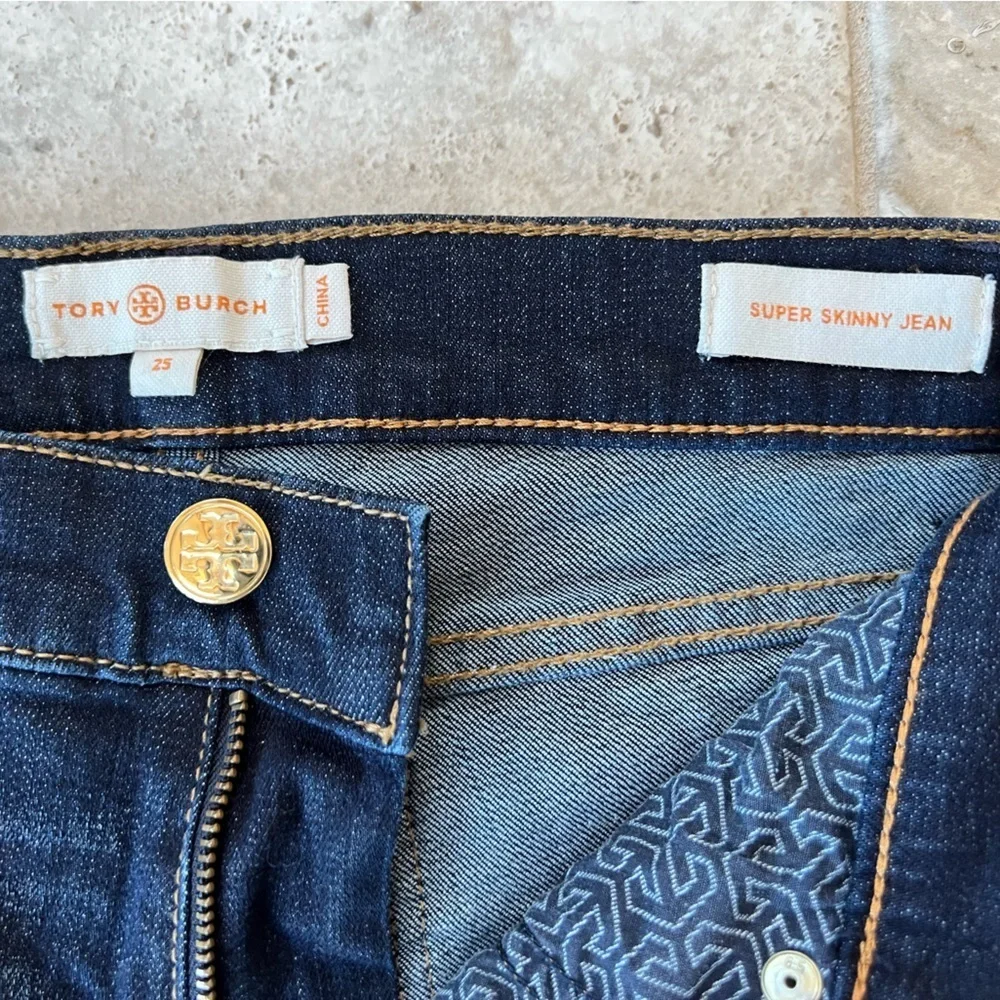 Tory Burch Super Skinny Jean, Dark Indigo Blue Wash, size 25